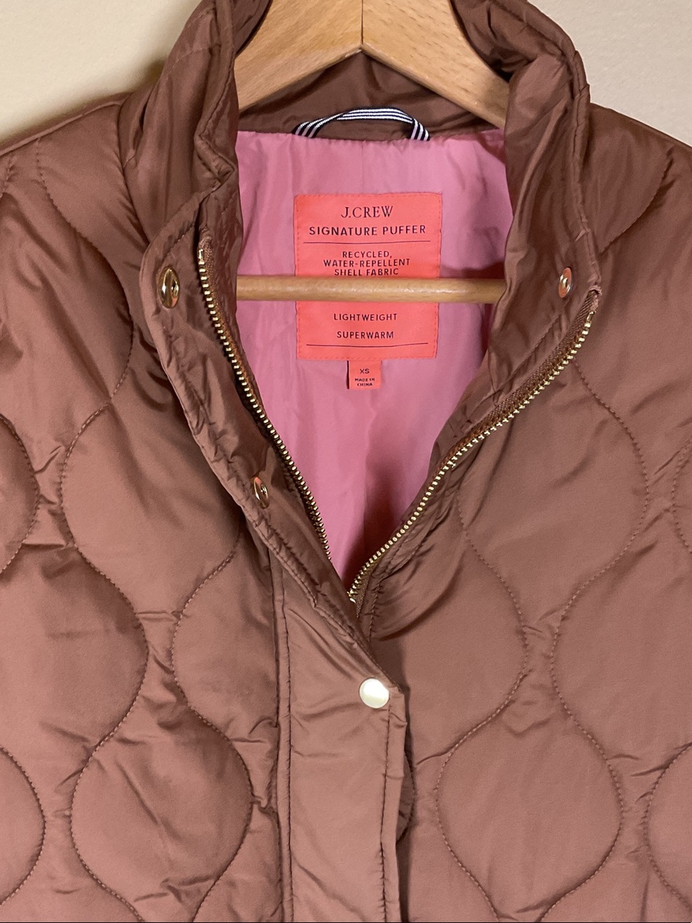 J. Crew Signature Quilted Puffer Jacket - Mauve Brown Size XS